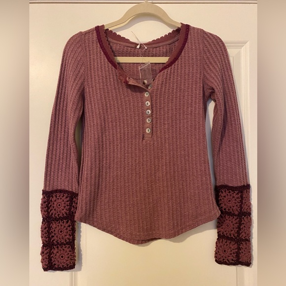 Free People Mix Thermal Cuff Long Sleeve Top XS - Picture 1 of 2